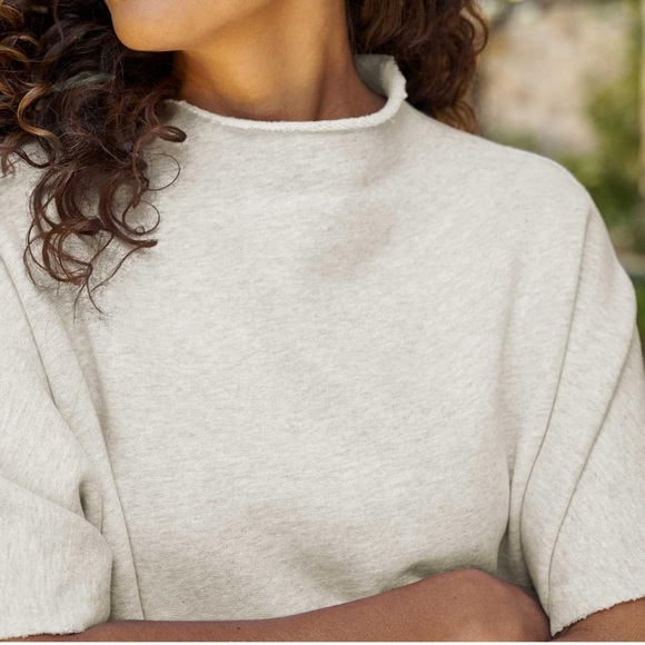 Two Piece Batwing Short Sleeve Mock Neck Pullover Top Wide Leg Pants Lounge Set - Picture 5 of 6